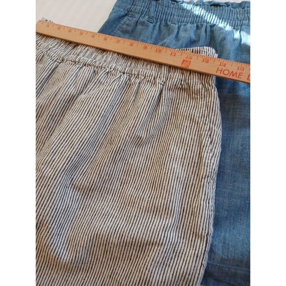 J.Crew blue white ticking stripe paperbag miniskirt S cotton elastic pockets - Picture 7 of 9